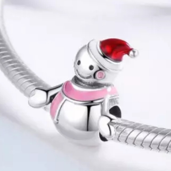 925 Sterling Silver Snow Woman Pink Enamel Dainty - Picture 2 of 4